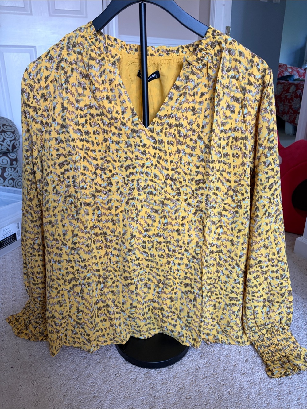 Mustard Yellow Printed V-Neck Long Sleeve Blouse - Casual Chic